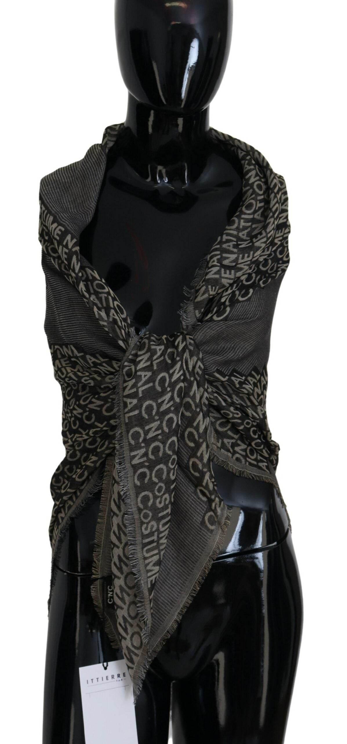 Costume National Gray Logo Knit Neck Wrap Shawl Scarf - Hilstor