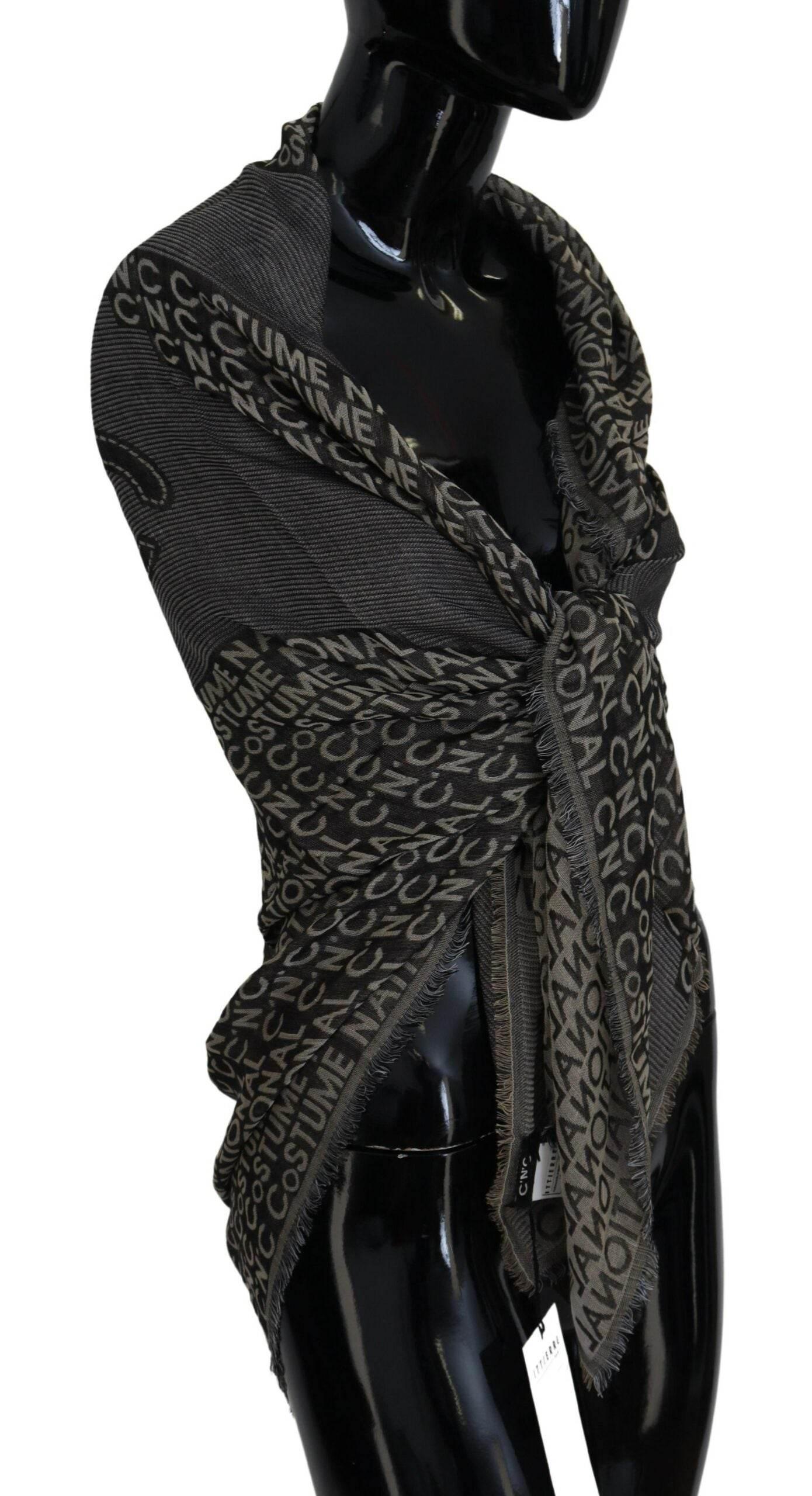 Costume National Gray Logo Knit Neck Wrap Shawl Scarf - Hilstor