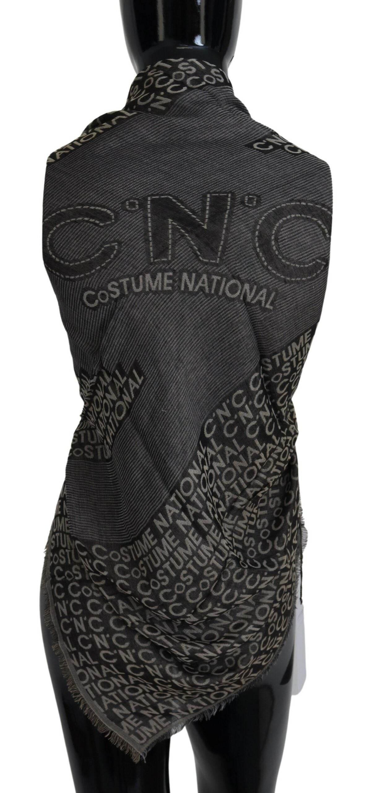 Costume National Gray Logo Knit Neck Wrap Shawl Scarf - Hilstor