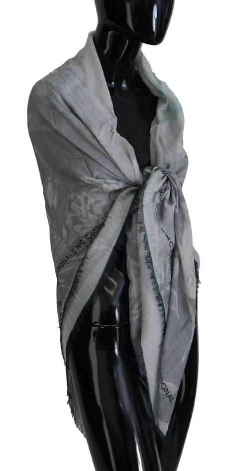 Costume National Chic Designer Grey Scarf with Fringes - Hilstor