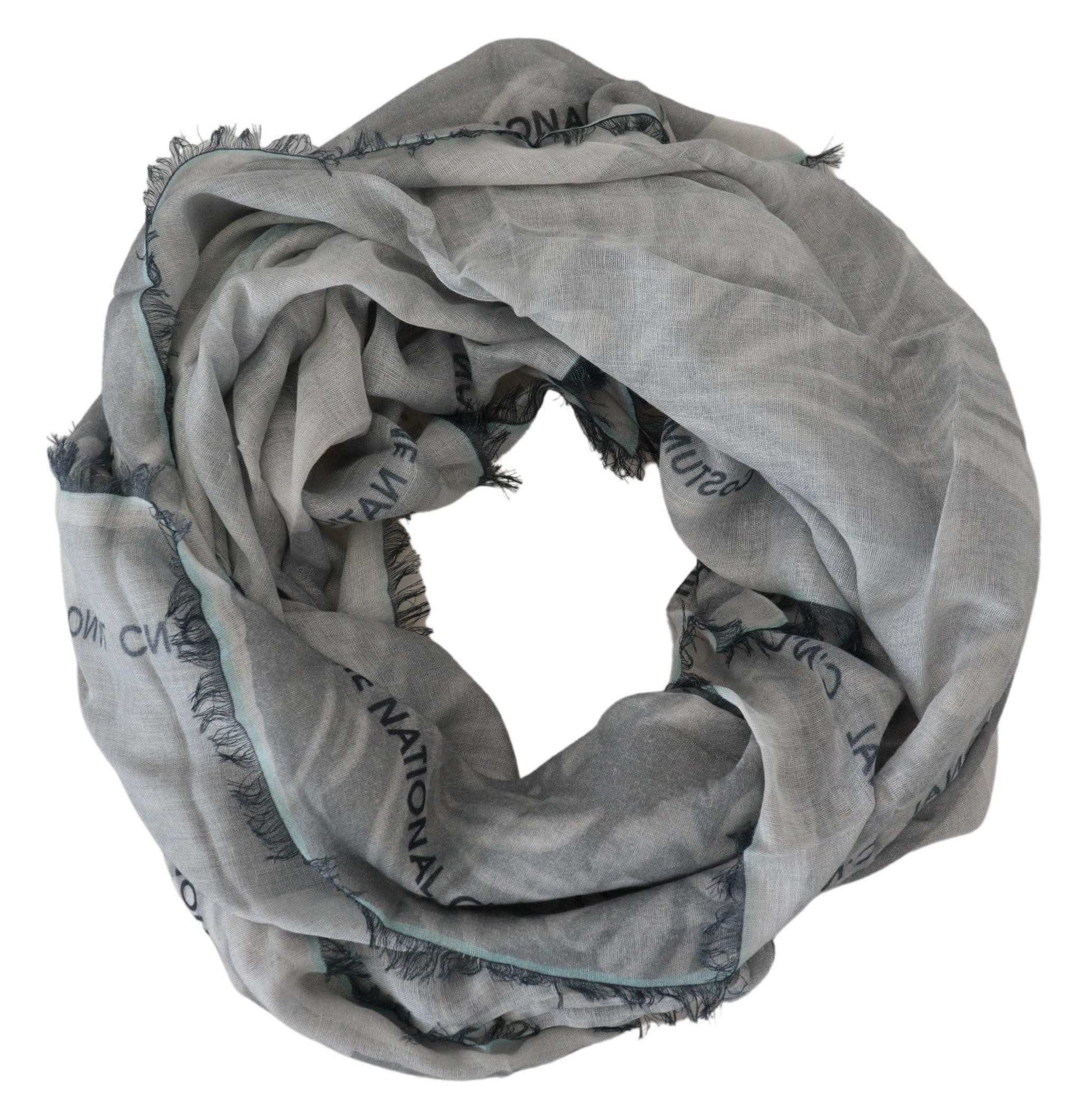 Costume National Gray Print Shawl Foulard Fringes Scarf - Hilstor