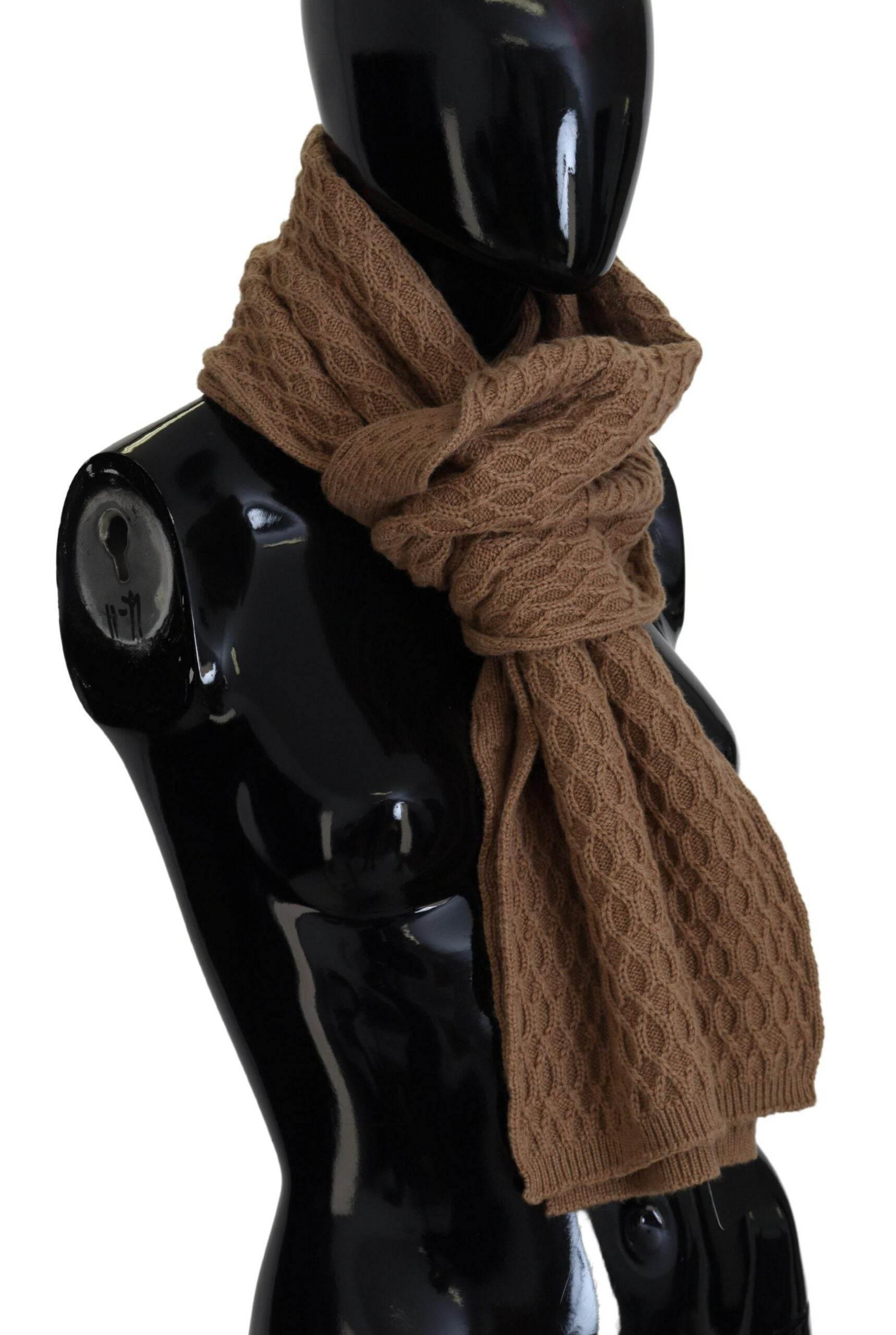 Dolce & Gabbana Dark Brown Wrap Shawl Knitted Camel Scarf - Hilstor