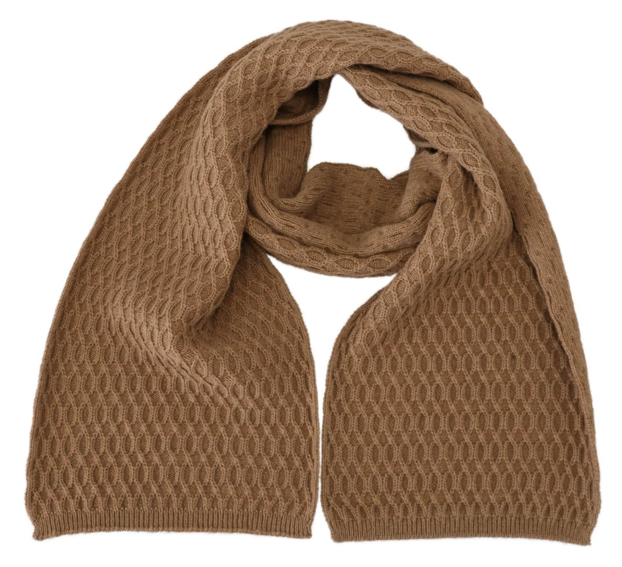 Dolce & Gabbana Dark Brown Wrap Shawl Knitted Camel Scarf - Hilstor