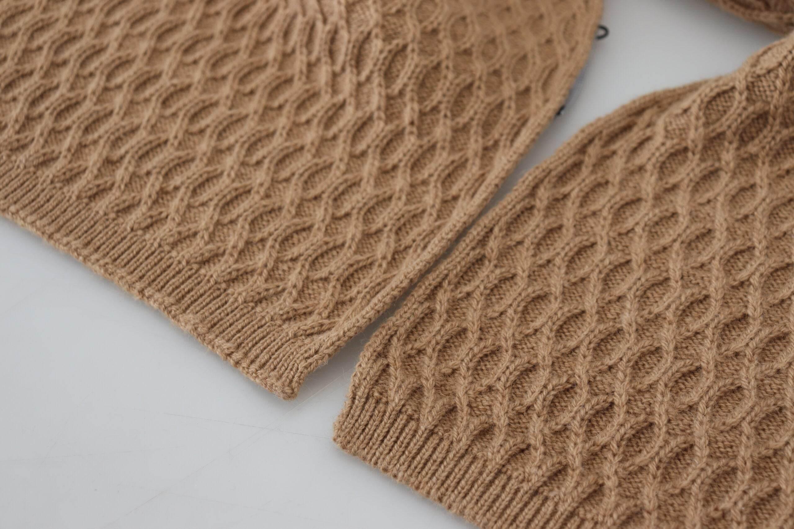 Dolce & Gabbana Dark Brown Wrap Shawl Knitted Camel Scarf - Hilstor