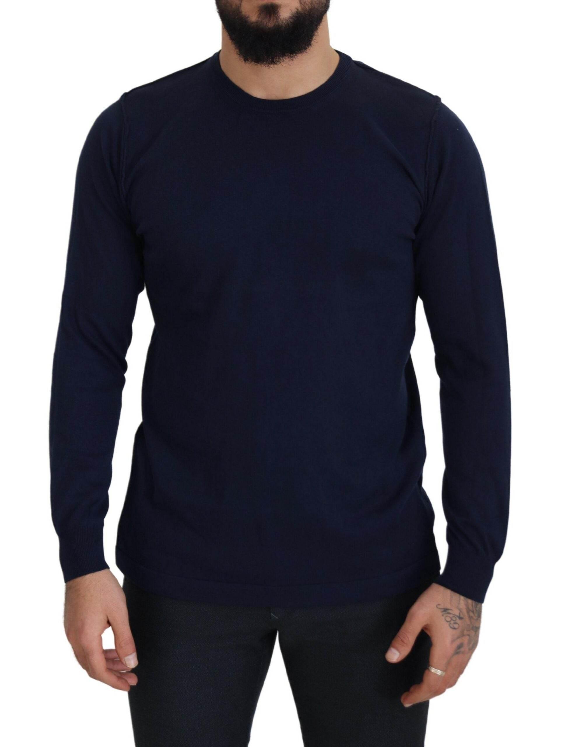 Paolo Pecora Milano Blue Cotton Crewneck Pullover Sweater - Hilstor