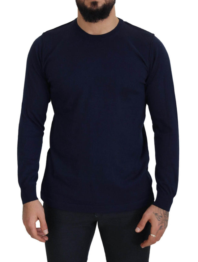 Paolo Pecora Milano Blue Cotton Crewneck Pullover Sweater - Hilstor
