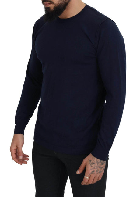 Paolo Pecora Milano Blue Cotton Crewneck Pullover Sweater - Hilstor