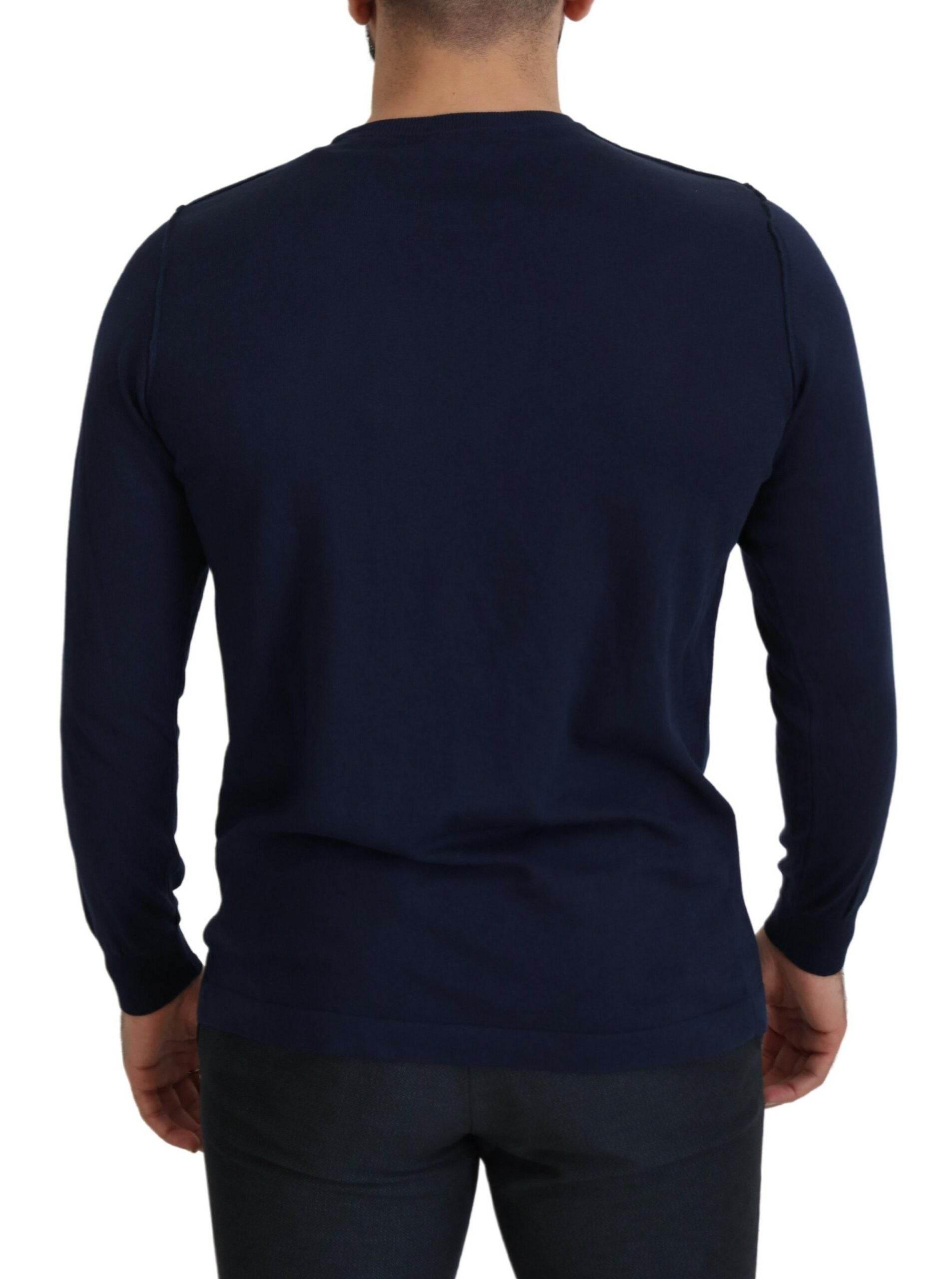 Paolo Pecora Milano Blue Cotton Crewneck Pullover Sweater - Hilstor