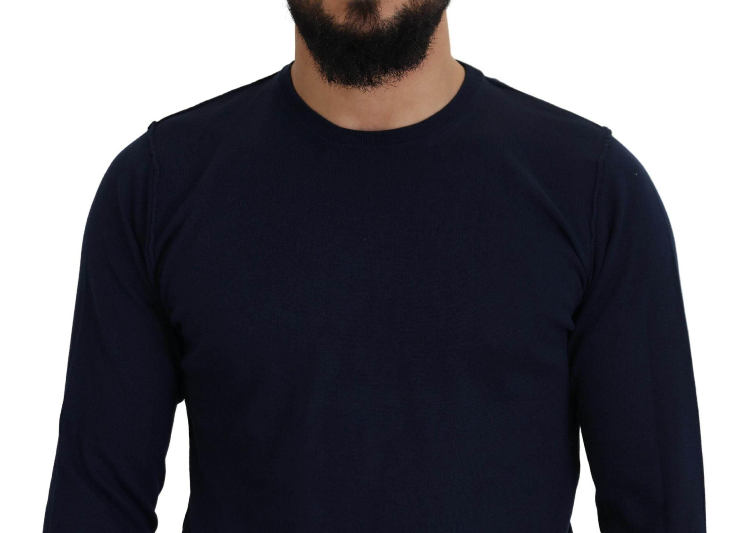 Paolo Pecora Milano Blue Cotton Crewneck Pullover Sweater - Hilstor