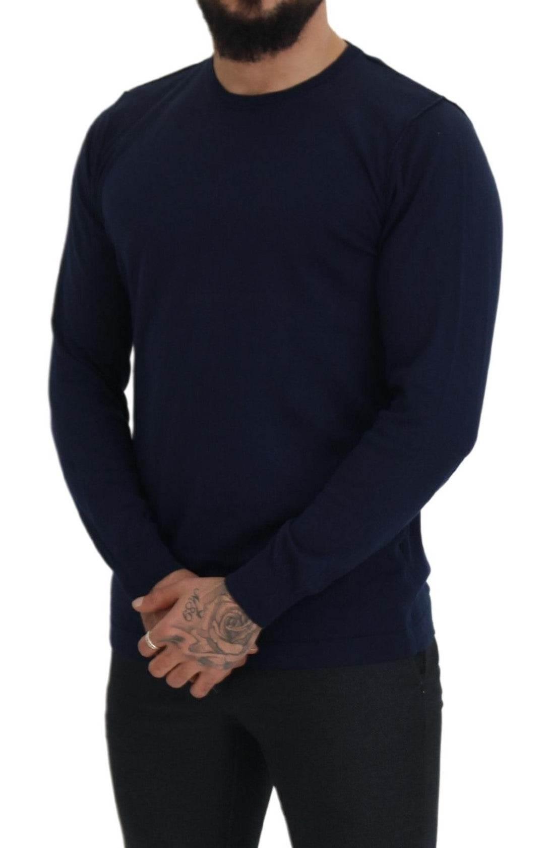 Paolo Pecora Milano Blue Cotton Crewneck Pullover Sweater - Hilstor
