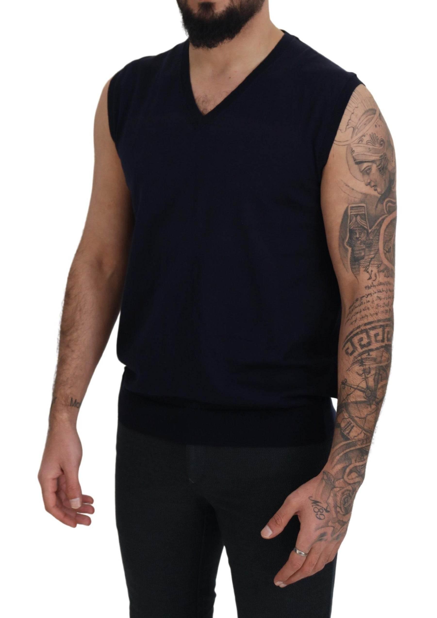 Paolo Pecora Milano Black Cotton V-neck Sleeveless Tank T-shirt - Hilstor