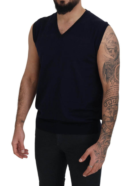 Paolo Pecora Milano Black Cotton V-neck Sleeveless Tank T-shirt - Hilstor