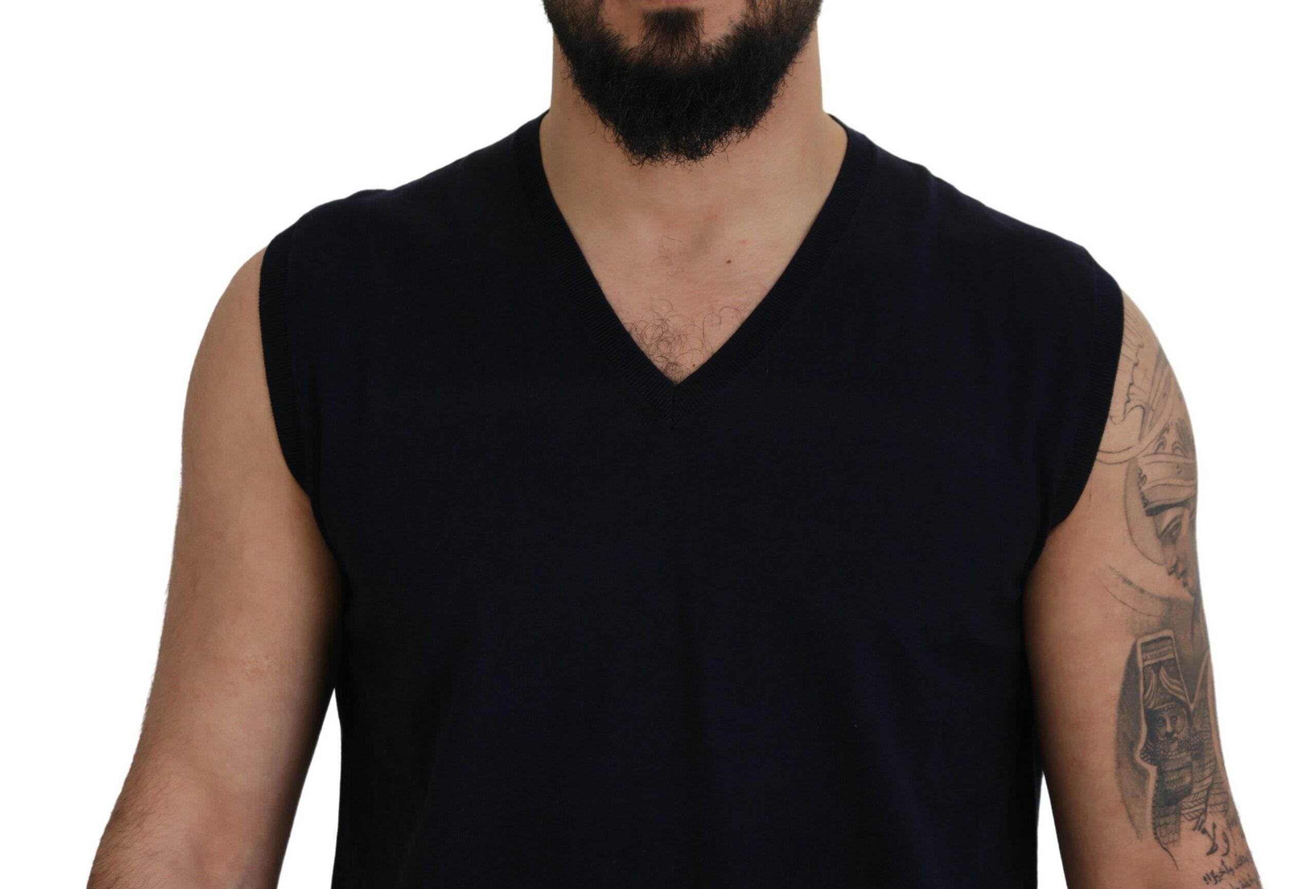 Paolo Pecora Milano Black Cotton V-neck Sleeveless Tank T-shirt - Hilstor