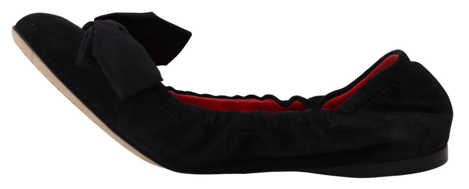 Dolce & Gabbana Elegant Black Suede Ballet Flats - Hilstor