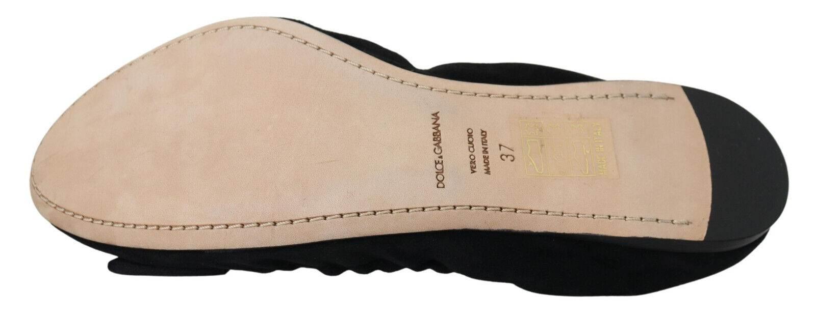 Dolce & Gabbana Elegant Black Suede Ballet Flats - Hilstor