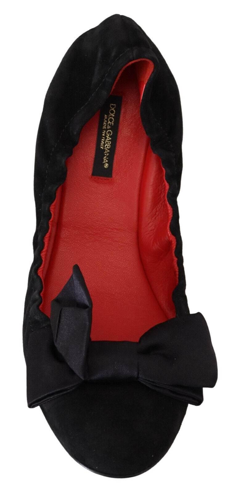 Dolce & Gabbana Elegant Black Suede Ballet Flats - Hilstor