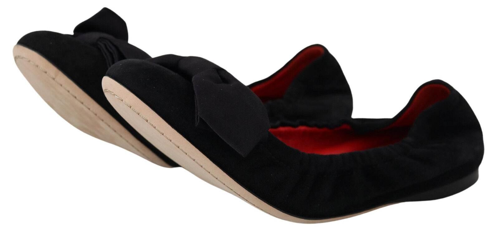 Dolce & Gabbana Elegant Black Suede Ballet Flats - Hilstor