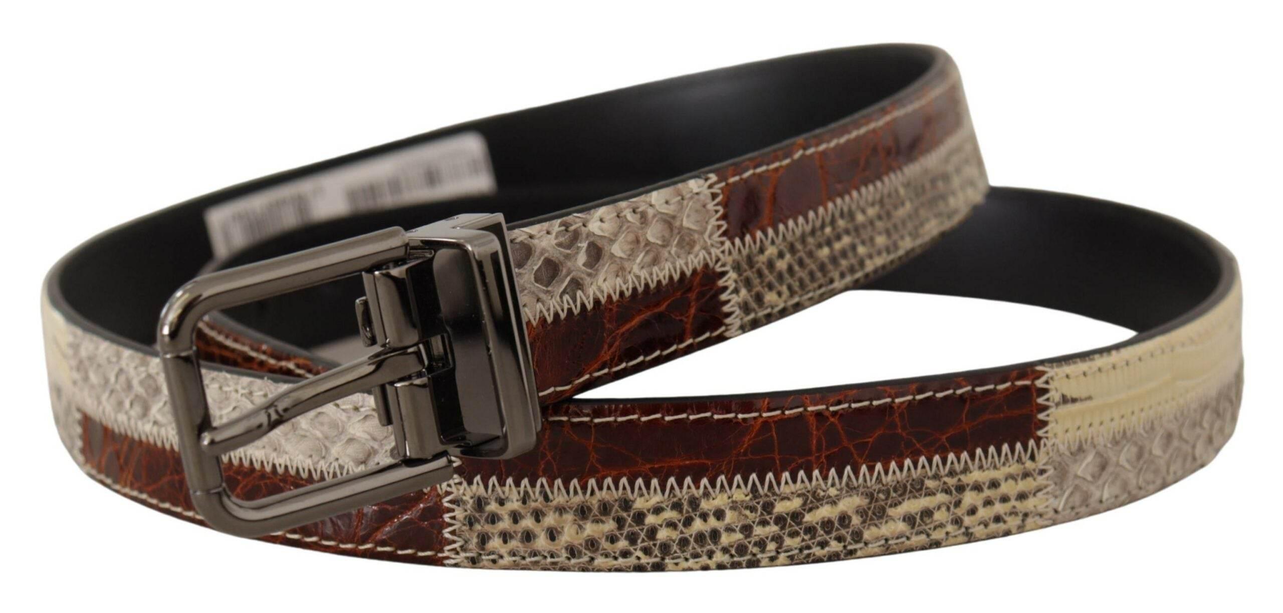 Dolce & Gabbana Multicolor Exotic Leather Patchwork Metal Belt - Hilstor