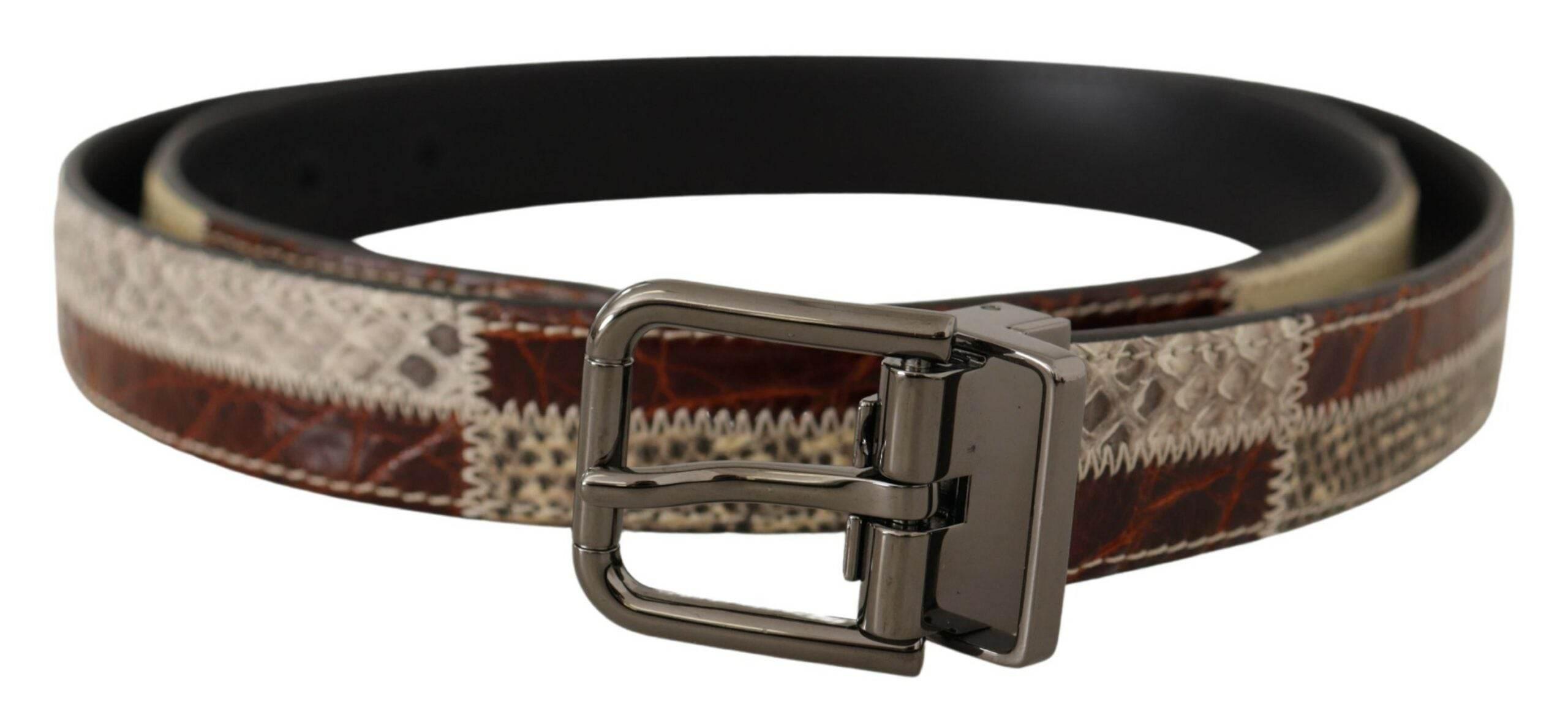 Dolce & Gabbana Multicolor Exotic Leather Patchwork Metal Belt - Hilstor