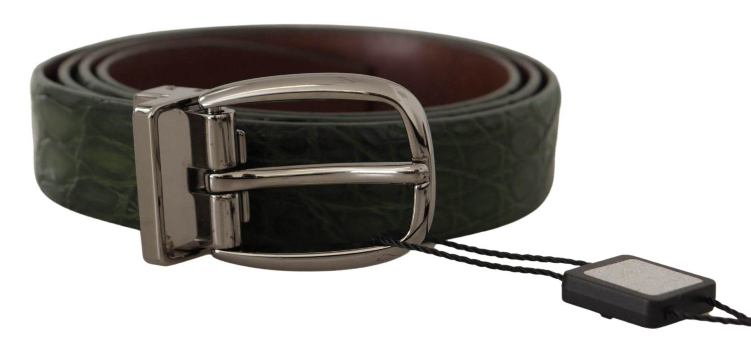 Dolce & Gabbana Green Exotic Leather Silver Buckle Belt - Hilstor