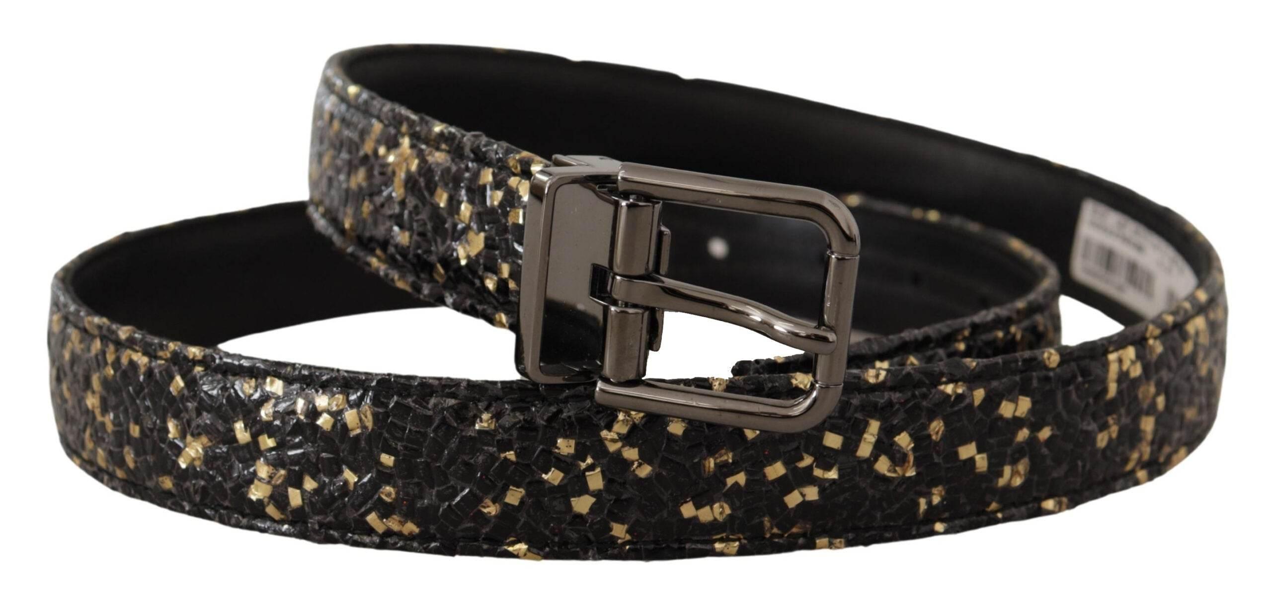 Dolce & Gabbana Gold Black Two-toned Leather Chrome Buckle Belt - Hilstor