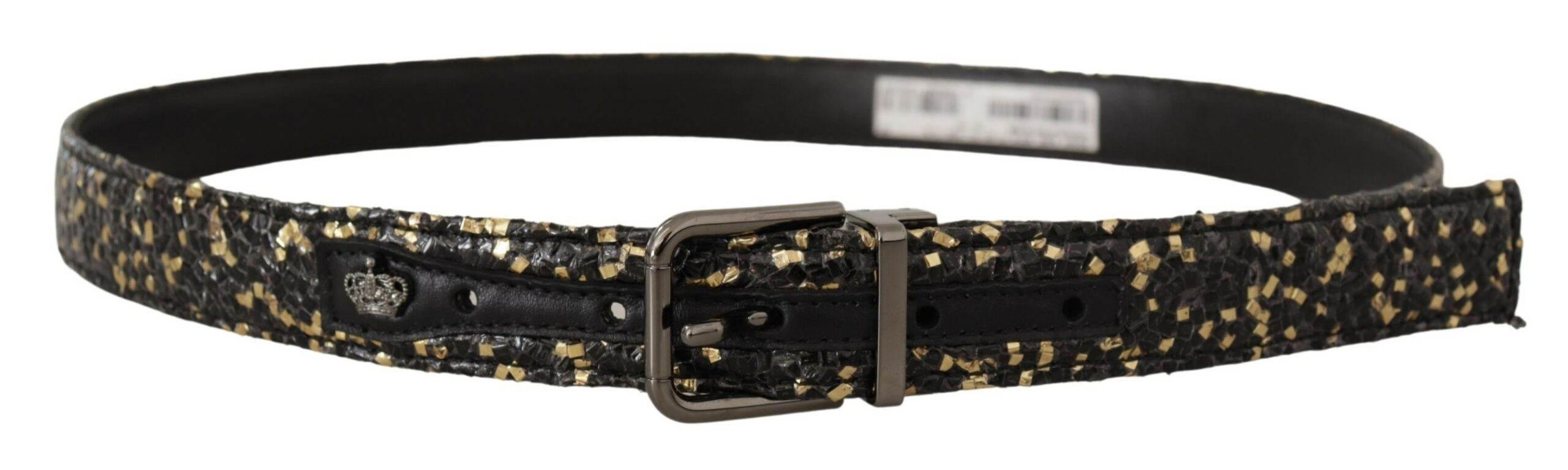 Dolce & Gabbana Gold Black Two-toned Leather Chrome Buckle Belt - Hilstor