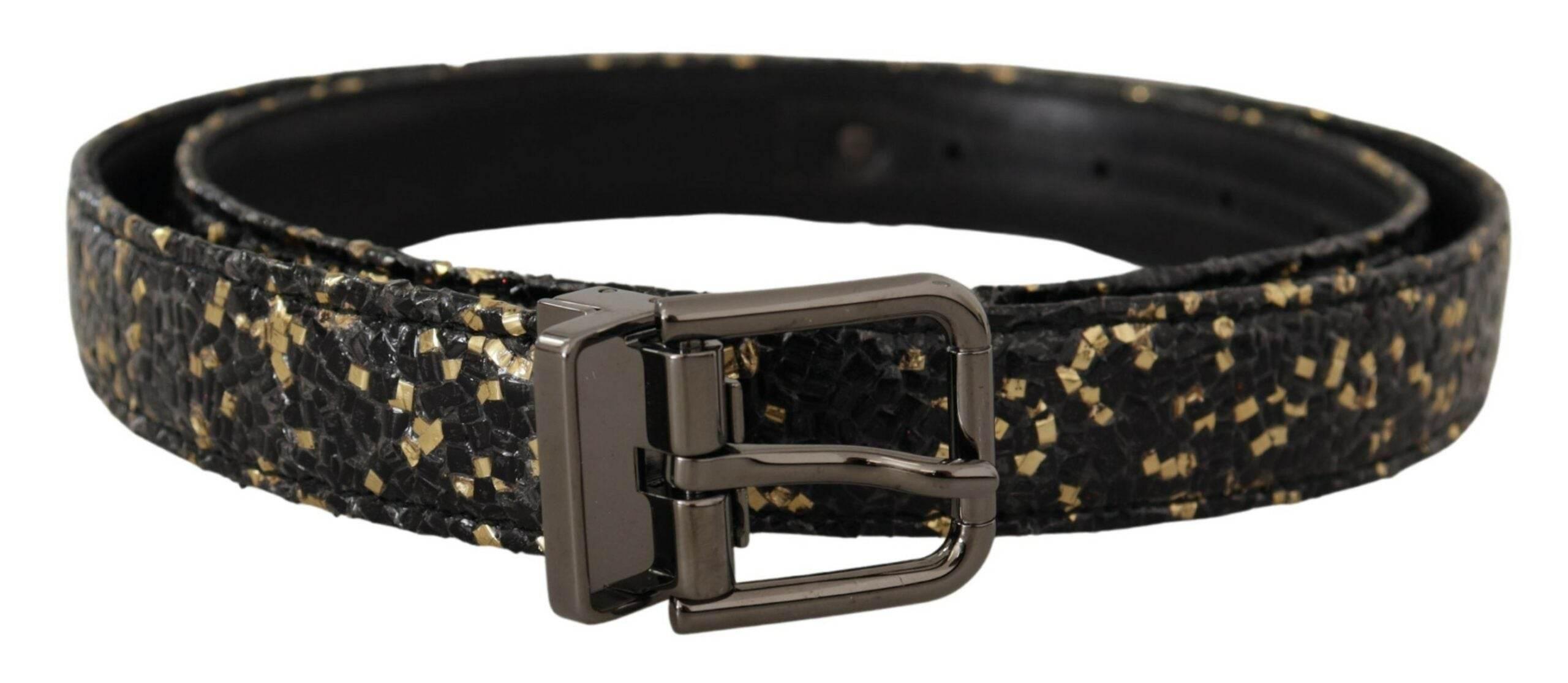 Dolce & Gabbana Gold Black Two-toned Leather Chrome Buckle Belt - Hilstor