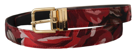 Dolce & Gabbana Red Multicolor Leather Belt with Gold-Tone Buckle - Hilstor