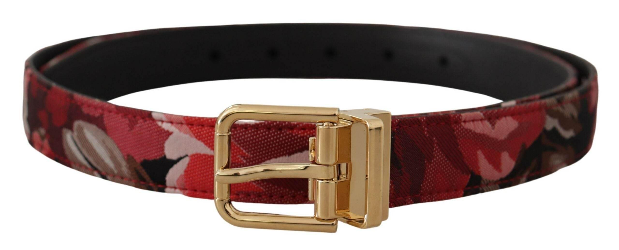 Dolce & Gabbana Red Multicolor Leather Belt with Gold-Tone Buckle - Hilstor