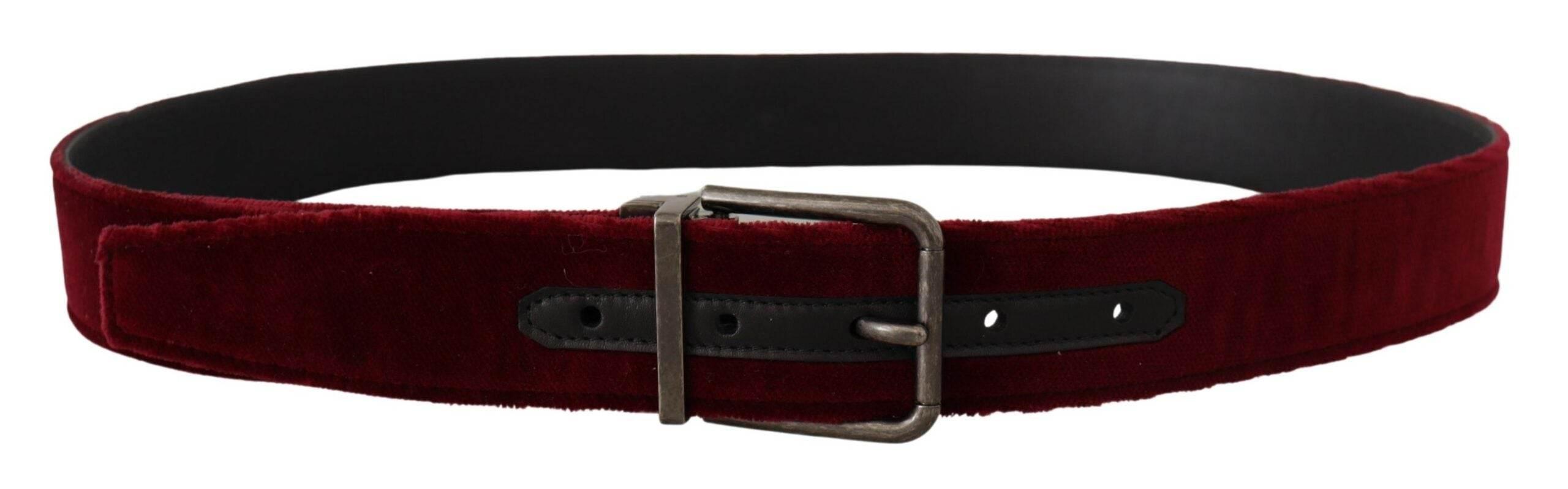 Dolce & Gabbana Maroon Velvet Leather Wide Vintage Metal Buckle Belt - Hilstor