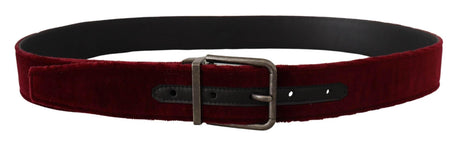 Dolce & Gabbana Maroon Velvet Leather Wide Vintage Metal Buckle Belt - Hilstor