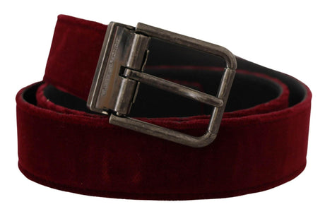 Dolce & Gabbana Maroon Velvet Leather Wide Vintage Metal Buckle Belt - Hilstor