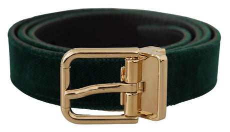 Dolce & Gabbana Green Velvet Leather Gold Metal Logo Belt - Hilstor