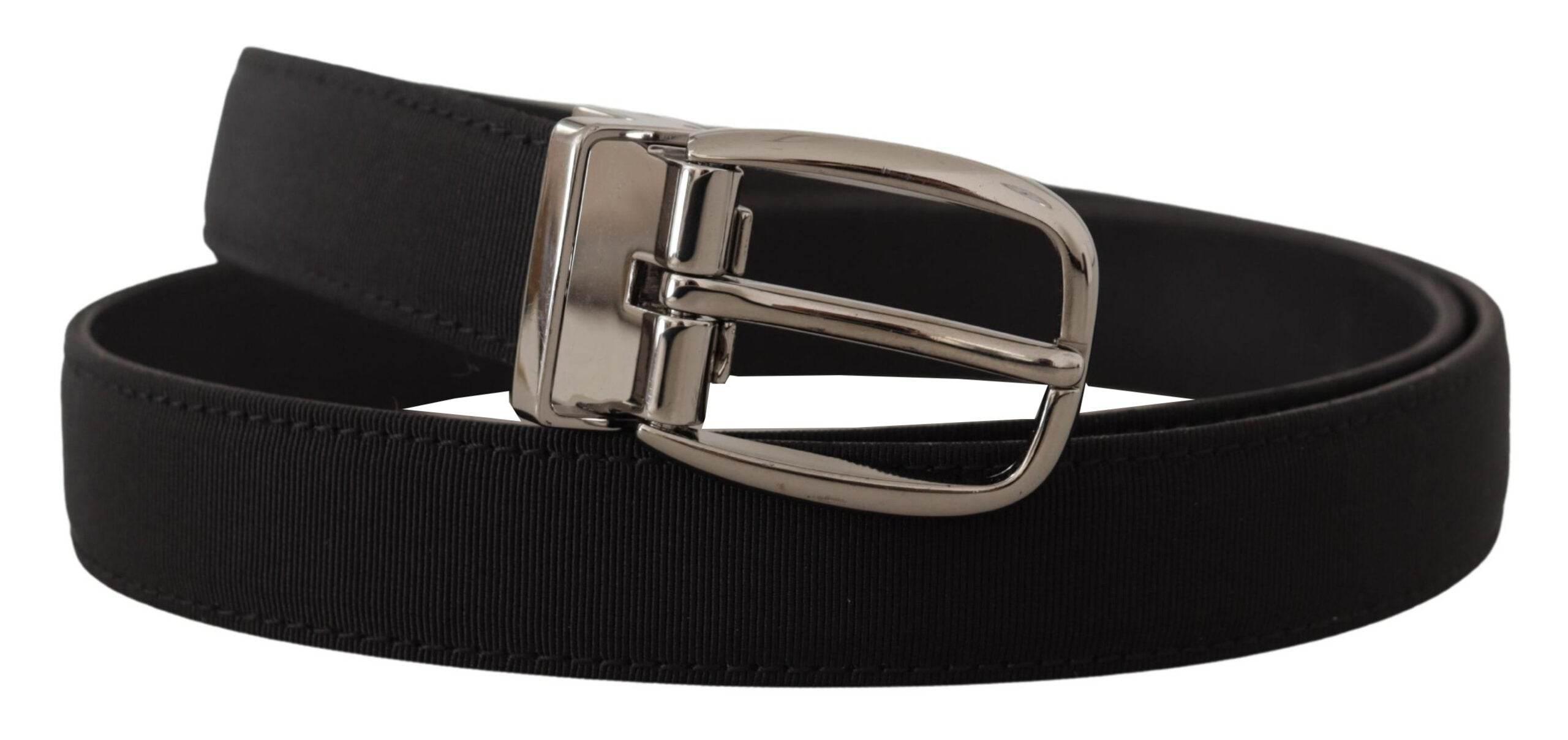 Dolce & Gabbana Black Grosgrain Leather Silver Logo Buckle Belt - Hilstor