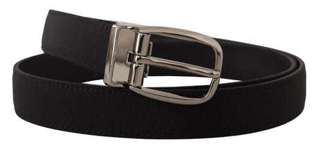 Dolce & Gabbana Black Grosgrain Leather Silver Logo Buckle Belt - Hilstor