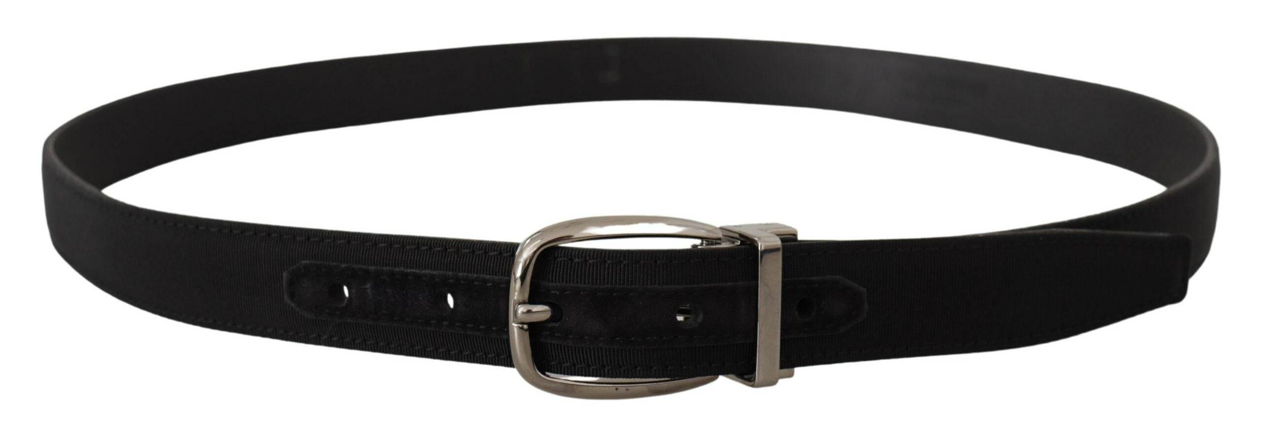 Dolce & Gabbana Black Grosgrain Leather Silver Logo Buckle Belt - Hilstor