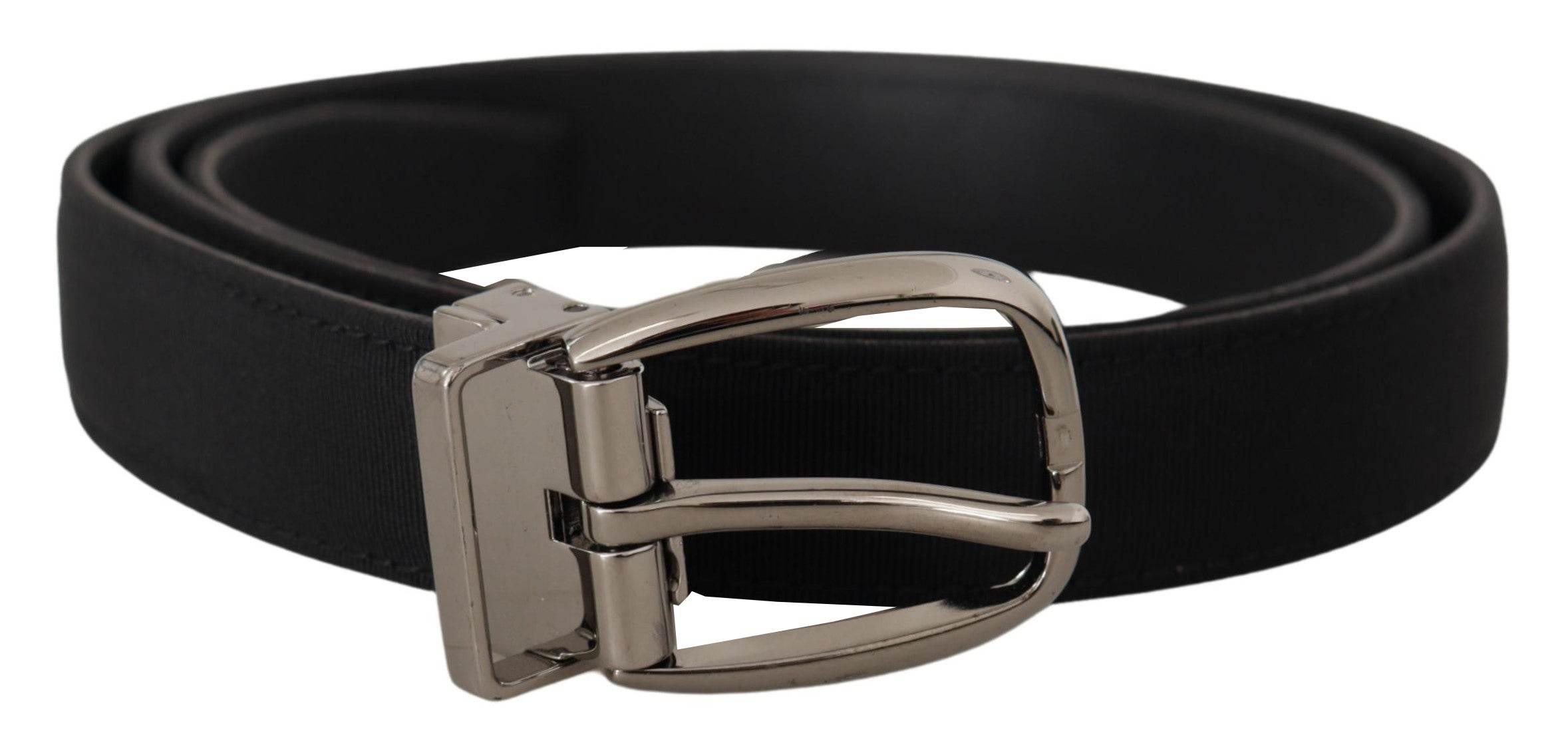 Dolce & Gabbana Black Grosgrain Leather Silver Logo Buckle Belt - Hilstor