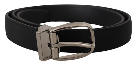 Dolce & Gabbana Black Grosgrain Leather Silver Logo Buckle Belt - Hilstor