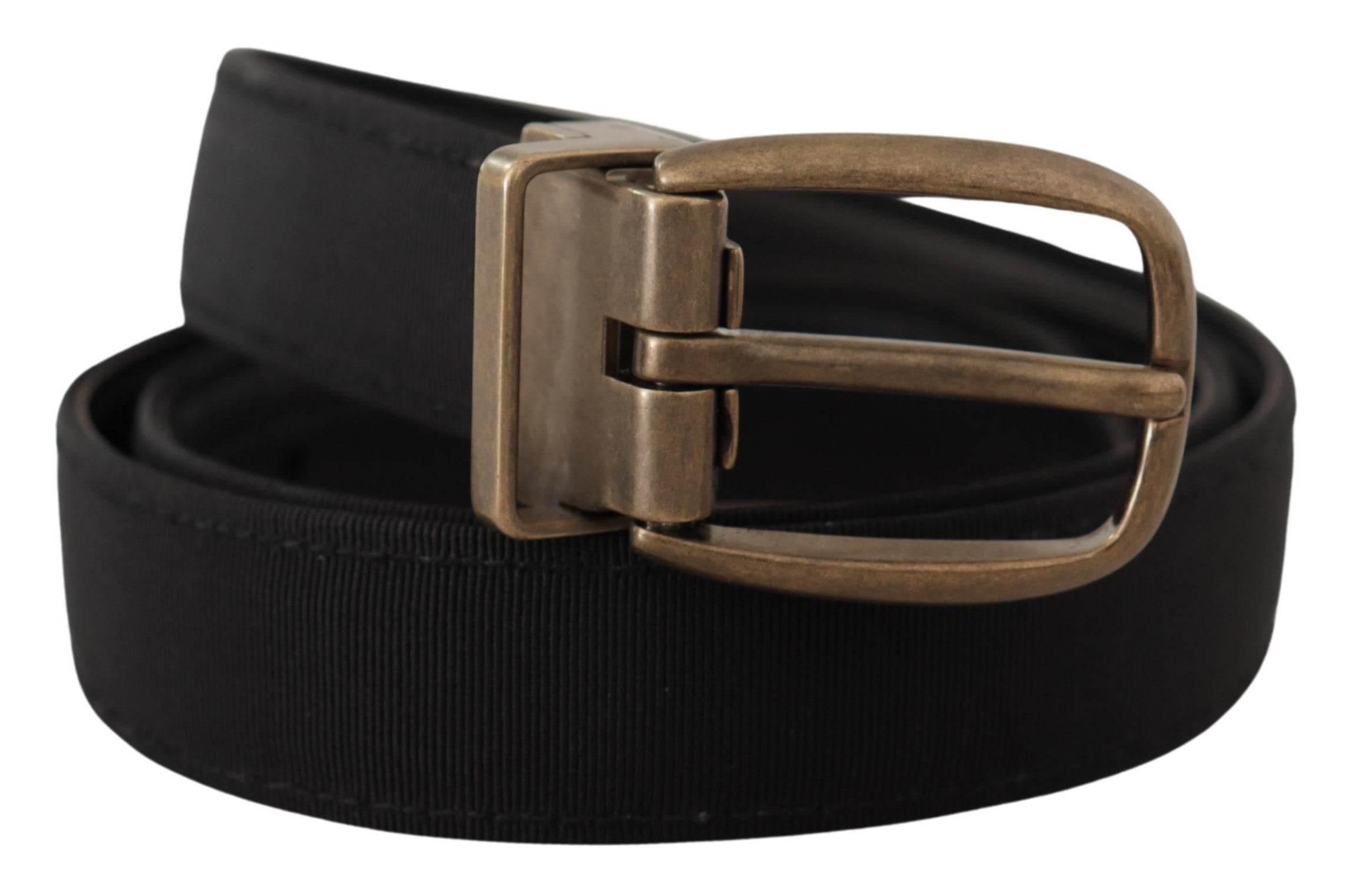 Dolce & Gabbana Black Grosgrain Leather Bronze Metal Belt - Hilstor