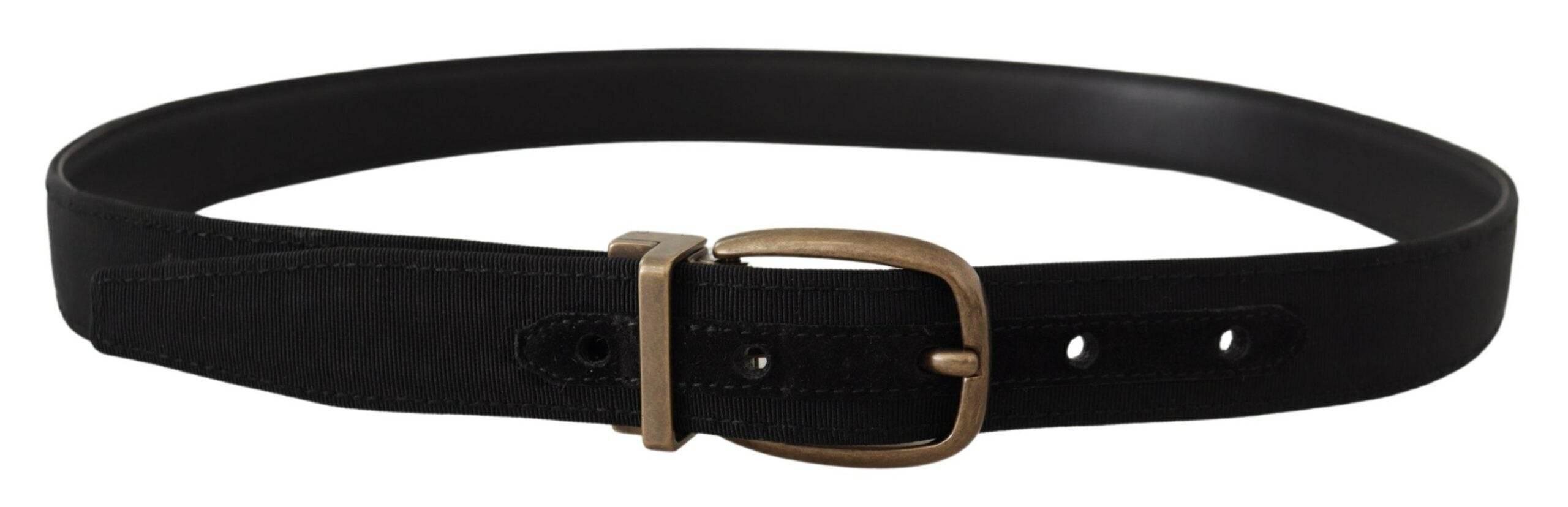 Dolce & Gabbana Black Grosgrain Leather Bronze Metal Belt - Hilstor