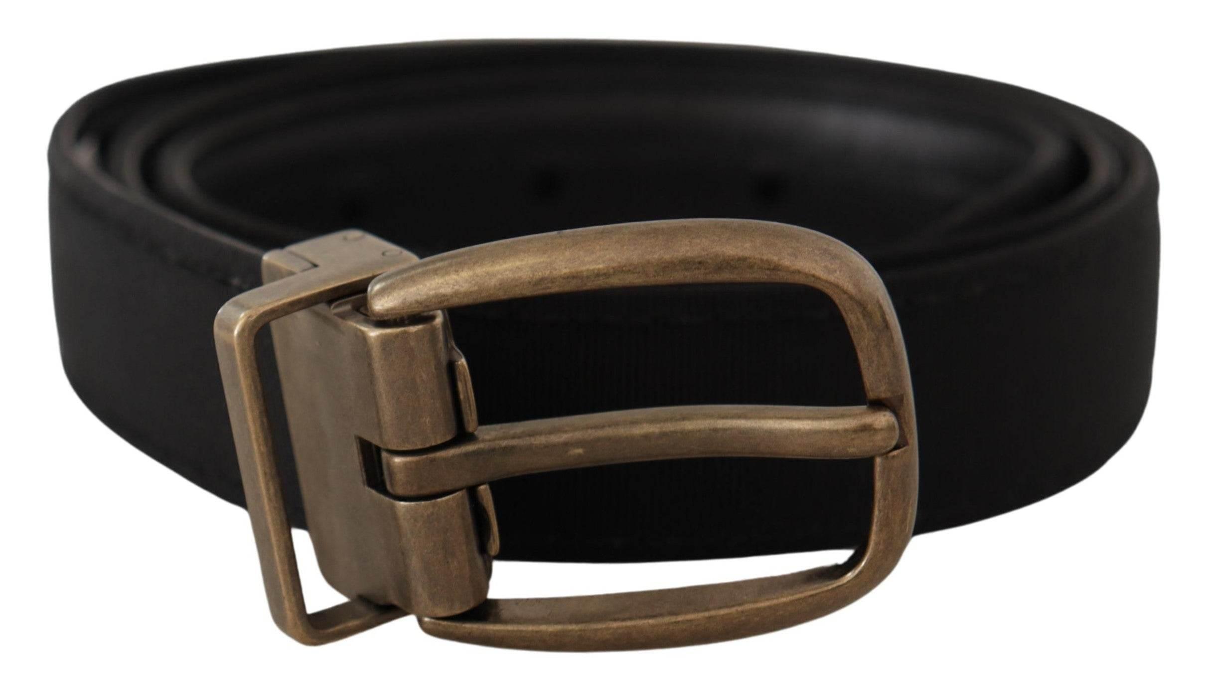 Dolce & Gabbana Black Grosgrain Leather Bronze Metal Belt - Hilstor