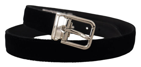 Dolce & Gabbana Black Velvet Silver Tone Metal Logo Buckle Belt - Hilstor