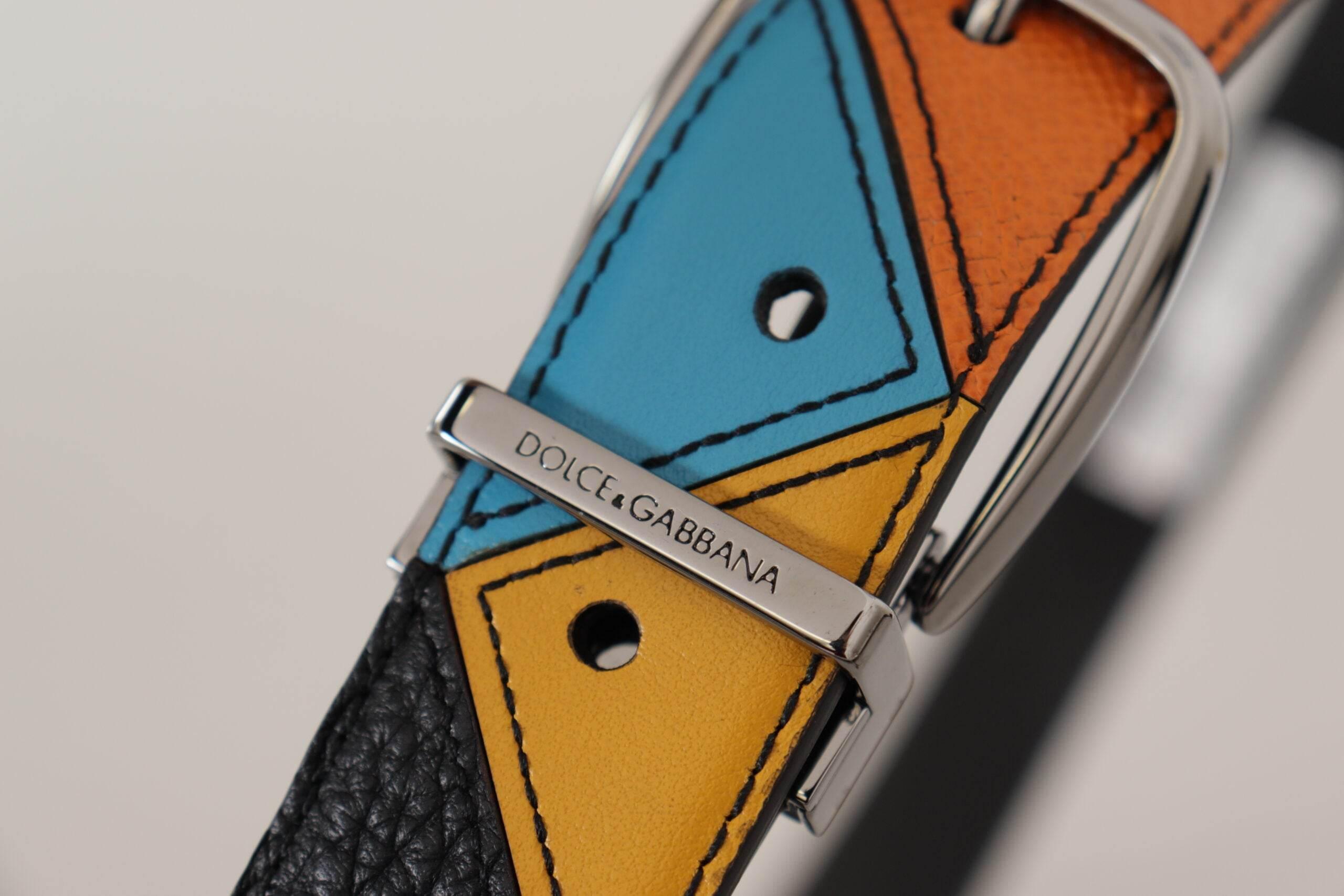 Dolce & Gabbana Elegant Multicolor Leather Belt with Silver Buckle - Hilstor