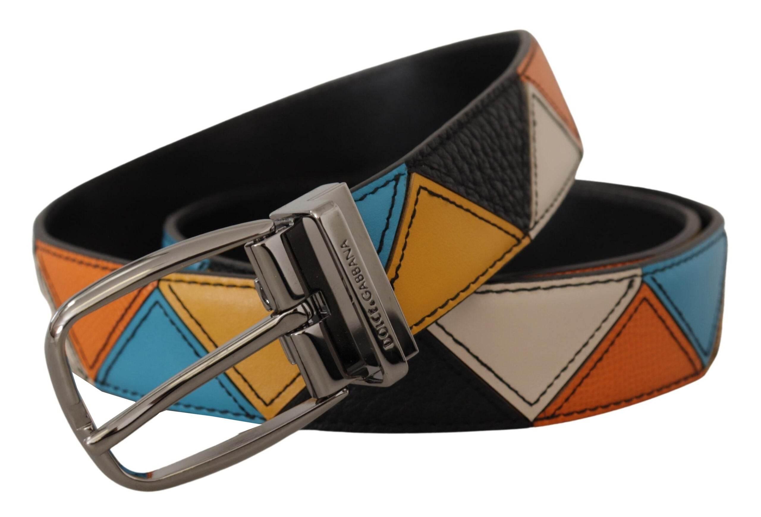 Dolce & Gabbana Elegant Multicolor Leather Belt with Silver Buckle - Hilstor