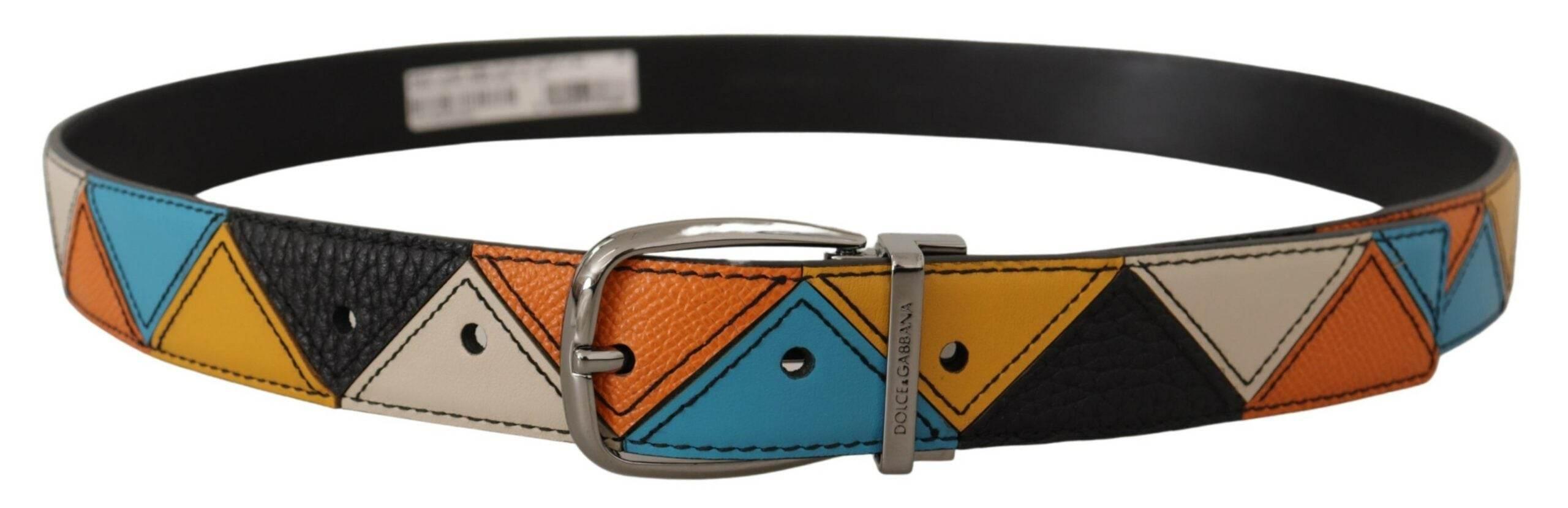 Dolce & Gabbana Elegant Multicolor Leather Belt with Silver Buckle - Hilstor