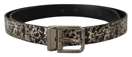 Dolce & Gabbana Black Marble Print Leather Silver Logo Buckle Belt - Hilstor