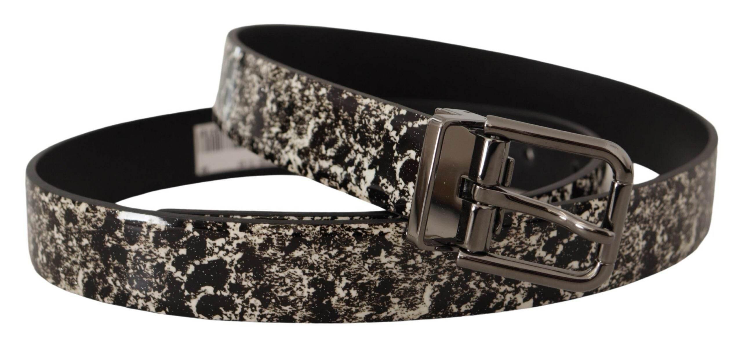 Dolce & Gabbana Black Marble Print Leather Gray Logo Belt - Hilstor