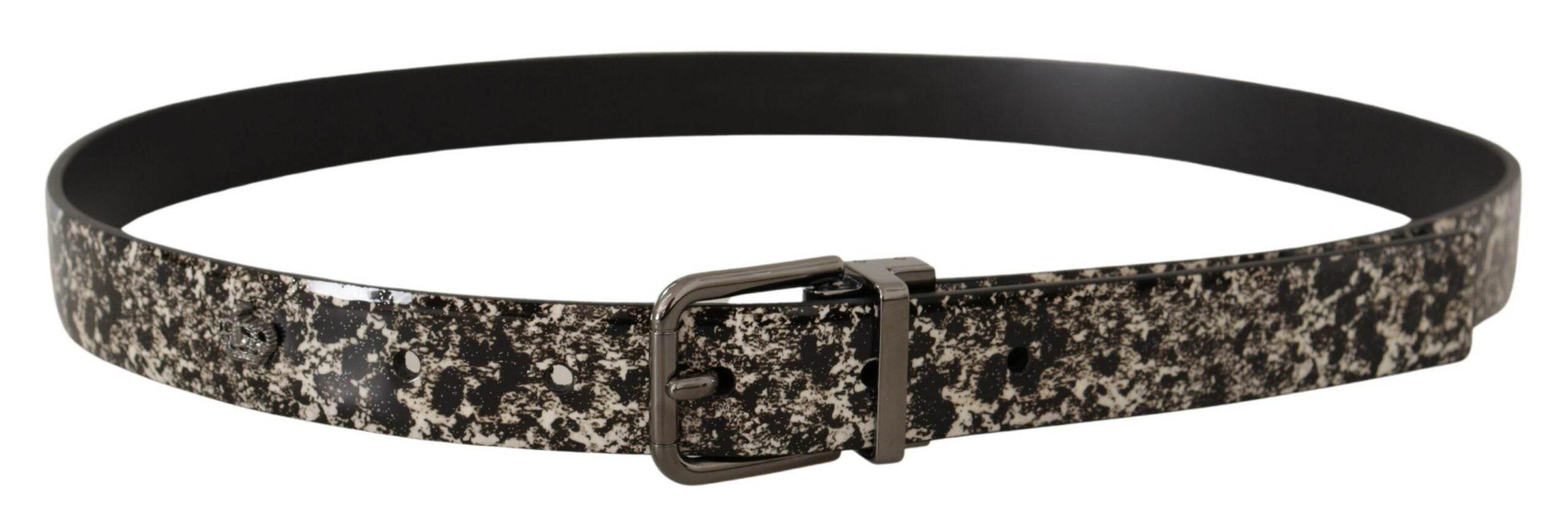 Dolce & Gabbana Black Marble Print Leather Gray Logo Belt - Hilstor