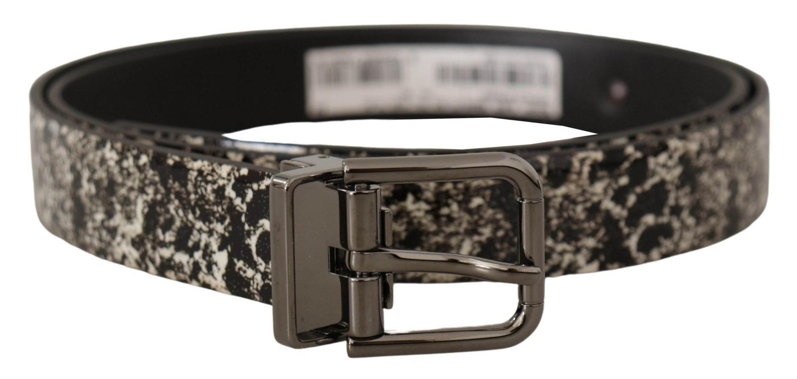 Dolce & Gabbana Black Marble Print Leather Gray Logo Belt - Hilstor