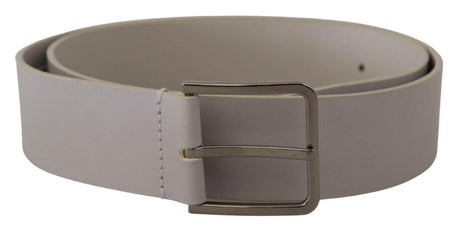Dolce & Gabbana White Leather Wide Silver Metal Buckle Belt - Hilstor